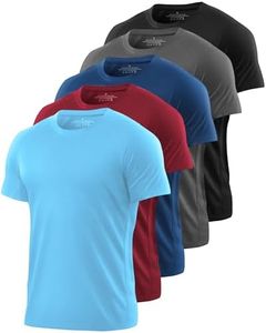 Kinglaman 5 Pack Mesh Workout Shirts for Men Dry Fit Gym Shirts Quick Dry Athletic Short Sleeve T-Shirt Moisture Wicking, 1 Black 1 Gray 1 Blue 1 Light Blue 1 Wine, Small