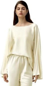 LilySilk Womens Pure Silk Blouse Ladies 32MM Double-Faced Silk Top with Crewneck and Long Sleeves Relaxed Fit Shirt for Casual Lounge(Lily White,XS)