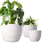 10/9/8 inch Plant Pots, 3 Pack Plastic Flower Pots Modern Flower Pots with Drainage Holes and Trays are for Indoor and Outdoor Plants, Herbs and Flowers,White Speckles (White)