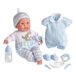 JC Toys - Berenguer Boutique | 15" Realistic Soft Body Baby Doll with Open/Close Eyes | 10 Piece Gift Set with Bottle, Rattle, Pacifier & Accessories Blue Ages 2+