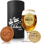 Celebration Gallery Beer Glasses Uncle Gifts – Personalised Gifts for Men Custom Mug with Wooden Coaster – 400ml Pint Glasses Beer Gifts for Men – Food-Grade Glass Mugs for Men in Elegant Gift Box