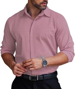 COOFANDY Men's Formal Dress Shirt Hidden Button Front Wrinkle Free Shirt Regular Fit Stretch Business Casual Shirts, Pink, Small