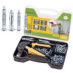 BLOSTM 72pc Hollow Wall Fixings - Heavy Duty Plasterboard Fixings & Wall Anchor Setting Tool Rivet Gun Set with Carry Case - Plaster Boarding Fixings Anchors & Hollow Wall Anchor Fixings