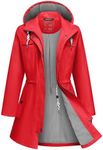 ATLASLAVA Rain Jacket Women Waterproof Long Lightweight Raincoat Hooded Windbreaker Outdoor Trench Coat RED-3XL