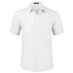 HISDERN Mens White Short Sleeve Dress Shirt Regular Fit Casual Formal Shirts Button Down Business Stretch Shirt Non Iron,2XL