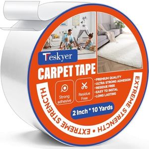 Teskyer Carpet Tape,Double Sided Rug Pad Tape,Anti Slip Rug Gripper for Hardwood Floors,Removable No Damage, 5cmx10m Strong Adhesive,Clean Safe Free DIY Cutting