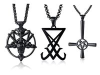 VNOX Stainless Steel Inverted Pentagram Sigil of Lucifer Pagan Occult Seal of Satan Satanic Symbol Pendant Necklace Religious Jewellery,Free Chain (necklace C-3pcs)