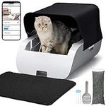 Suhaco Self Cleaning Cat Litter Box Large Automatic Smart Cat Litter Tray with Deodorizer & Litter Mat, APP Control Smart Self Cleaning Cat Toilet Covered Kitten Litter Box for Multiple Cats (White)