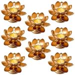 Easyera Beautiful Lotus Tealight Holder Candle Stand Metal Home Decoration Festival Occasions Diwali Ga (Not Include Glass Candle) Golden 8 (Pack of 8 (Golden) Mini Lotus)