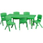 Flash Furniture 24-Inch by 48-Inch Adjustable Rectangular Green Plastic Activity Table Set with 6 Schoo Stack Chairs