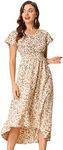 Allegra K Women's Smocked Floral High Low Summer Maxi Dress Apricot Medium