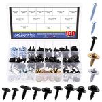 Glarks 160Pcs 12 Sizes Screw Bolt Retainer Car Engine Under Cover Splash Shield Guard Body Bolts Bumper Fender Liner Push Retainer Fastener Rivet Clips with Round Head Self Tapping Screws Assortment