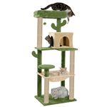 FURRLOVERS Condo Fur Fabric Activity Kitten Cat Tree | Hammock | Hanging Ball | Scratching Posts | Jute Rope (Height 55 Inch) (Cactus)