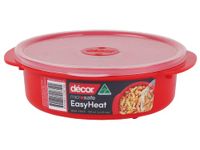 Décor Microsafe Round Food Container | Steam Release Vent | Dishwasher & Freezer Safe | 750ml Capacity - Red