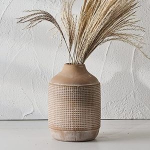 SIDUCAL Ceramic Rustic Farmhouse Vase, Sand Glaze Finish Boho Pottery Decorative Flower Vase for Home Decor, Table, Living Room Decoration, Shelf Mantel, 7 Inch, Beige