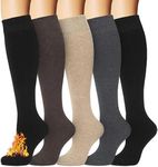 Knee High Socks for Women Boot Black Long Thick Warm Winter Socks Support For Hiking Work(5 Pairs Assort)