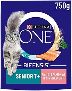 Purina ONE 7+ Dry Cat Food Rich in Salmon 750g, Pack of 4