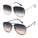 VIVIENFANG Premium Rimless Oversized Aviator Sunglasses for Women, Polarized PC Lens UV Protection Women’s Shade VF2203, Gold/Black, 65mm