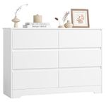 FOREHILL White Chest of Drawers Bedroom Storage Cabinet Wide Dresser with 6 Drawers Bedroom Furniture Wooden Sideboard 120x40x82cm