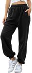 HeSaYep Women's High Waisted Sweatpants Workout Active Joggers Pants Baggy Lounge Bottoms,Black L