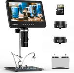 TOMLOV DM601 3 Lens Digital Microscope, 2K HDMI LCD Microscope with Screen,7 inch IPS Soldering Coin Microscope with Lights, Microscope Slide Holder Included,10" Stand,64GB,Windows/Mac Compatible