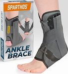 Sparthos Lace Up Ankle Brace - Support for Injury Recovery and Foot Sprains - Compression for Running, Basketball, Volleyball - Compression Stabilizer Braces - For Men & Women (Gray - XL)