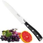 Professional Sabatier Serrated Utility Knife - 5in/12cm Full Tang Blade Forged from Chrome-Molybdenum-Vanadium Stainless Steel. Carbon Black Triple Rivet Handle. 25-Year Guarantee. Dishwasher Safe.