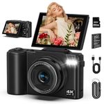 4K Digital Camera for Photography, 64MP Vlogging Camera for YouTube with 180° Flip Screen, 18X Zoom UHD Autofocus Video Camara, Compact with 32GB Micro SD Card for Teens, Boys & Girls, Beginners