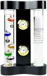 Lily's Home Analog Weather Station, with Galileo Thermometer, a Precision Quartz Clock, Analog Hygrometer, and Fitzroy Storm Glass Weather Predictor, 5 Multi-Colored Spheres (7'' x 4.25''), Matt Black