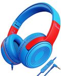 ELECDER Kids Headphones, S8 Wired Headphones for Kids with Microphone for Boys Girls, Adjustable 85dB/94dB Volume Limited, 3.5 mm Jack for School/Kindle/Smartphones/Tablet/Airplane Travel(Blue/Red)