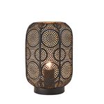 Industrial Table Lamp, Nightstand Night Light with Plug in, Black Hollow-Carved Metal Cage Lantern Desk Lamp, Vintage Home Decorative for Living Room Dining Room, Bedroom