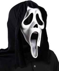 Scream Mask for Adult, Halloween Ghost Mask Scary Skull Face Mask Creepy Latex Mask for Men Christmas Costume, White