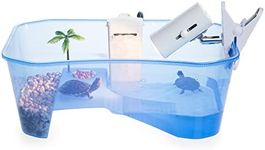 Turtle Tank Reptile Starter Kit Terrarium Includes Accessories with UV Basking Light Lamp + Water Filter + Rocks + Palm Tree - Aquarium for Terrapin Turtles, Hermit Crab Habitat Crab Crayfish