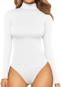 MANGOPOP Women's Mock Turtle Neck Long Sleeve Tops Bodysuit Jumpsuit (A Long Sleeve White, X-Large)