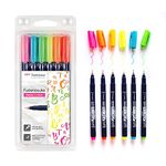 Tombow Fudenosuke Hard Tip Brush Pens (Set Of 6)-Neon Colours,Assorted