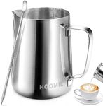 HOOMIL Milk Frothing Pitcher, 12oz/350ml Stainless Steel Steaming Pitcher Barista Milk Frother Cup Jug for Espresso Machine Coffee Cappuccino Latte Art - Silver