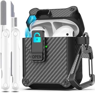 R-fun for AirPods 2nd Generation 2019,1st Gen 2016 Charging Case Cover, Full Drop Protection Auto Pop-Up Lid Design for Apple Airpods Case with Cleaner Kit & Keychain,Fiber Black