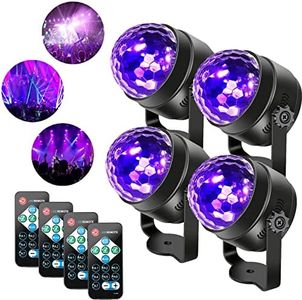 LUNSY Black Lights for Glow Party, 6W Disco Ball LED Party Lights Sound Activated with Remote Control, 7 Modes Stage Light for Party Halloween Decorations Birthday Party DJ Bar Xmas(4 pcs)