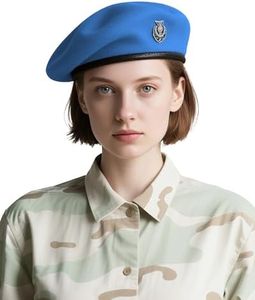 Beret Hats for Women & Beret Hat Men - US Army Style 100% Wool Military Berets, Vintage British Officer Look, Warm Slouchy Unisex Cap-Sky Blue Hat（L）