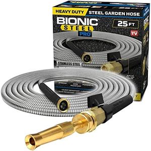 Bionic Steel Pro 25 FT Garden Hose with Nozzle, 304 Stainless Steel Metal Water Hose 25Ft, Flexible Hose, Kink Free, Lightweight and Durable, Crush Resistant Fitting, Easy to Coil, 500 PSI 2024 Model