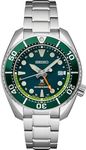 SEIKO SFK003 Solar GMT Dive Watch for Men - Prospex Collection - Green Sunray Dial, LumiBrite Display, Orange GMT Hand - 200M Water Resistant