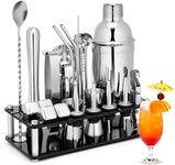 Mixology Bartender Kit Bar Set Cocktail Kit, 23PCS Cocktail Shaker Kit with Acrylic Stand for Drink Mixing, Silver Bartender Tool Kit