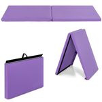 COSTWAY 6FT Gymnastics Mat, Folding 5CM Thick Tumble Mat with Carrying Handles, PU Leather Exercise Mat for Yoga, Crash and Pilates (Purple, 180x60x5cm)