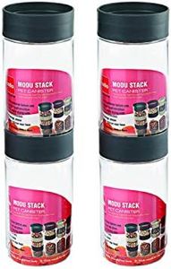 CELLO Modustack Pet Storage Jar For Kitchen Set of 4 Pcs, 1000 ml Grey | Freezer & Fridge Safe, See Through Airtight Stackable Pet Kitchen Storage Box Container Set For Beans, Whole Grains, Spices
