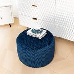 Unstuffed Fur Pouf Ottoman Foot Rest Cover Faux Fur Ottoman Cover 51x31cm Round Poof Seat Floor Bean Bag Chair Foot Rest Storage Solutions for Living Room Bedroom Cover ONLY (Navy Blue)