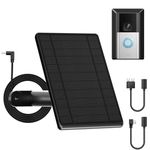 6W Solar Panel for Ring Doorbell, Solar Panel for Latest Model Video Doorbell 4/4 Plus/3/3 Plus/Video Doorbell (2nd Gen-2020 Release) with Mount Stand, USB-C/Micro USB/2-Prong Port, 10Ft Power Cable