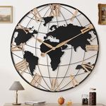 30 Inch Extra Giant Large Wall Clock Oversized,Black Big Metal Farmhouse Modern Decorative Silent World Map Wall Clock with Vintage Gold Roman Numeral for Office,Living Room,Kitchen,Dining Room Decor