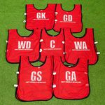 FORZA Netball Bibs [7 Pack] - Full Netball Player Position Bib Pack - Three Sizes (Red, Mini)