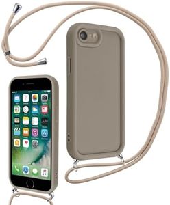 Coalbooliy Cover per iPhone 7/8/iPhone SE 2022/SE 2020 4,7" con Cordino per Cellulare, Custodia Silicone Collana Sottile Case Protezione della fotocamera Antiurto con Necklace per iPhone 8, Cachi