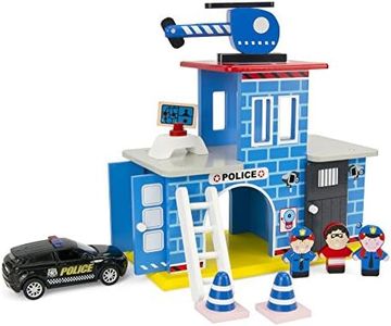 Leomark stazione di polizia in legno 27 cm x 14 cm x 21,5 cm, divertimento a casa e all'asilo, set in legno con accessori per bambini